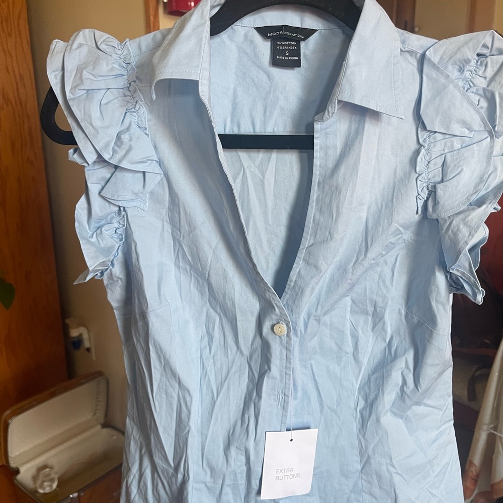 Light Blue Ruffled Sleeve Blouse